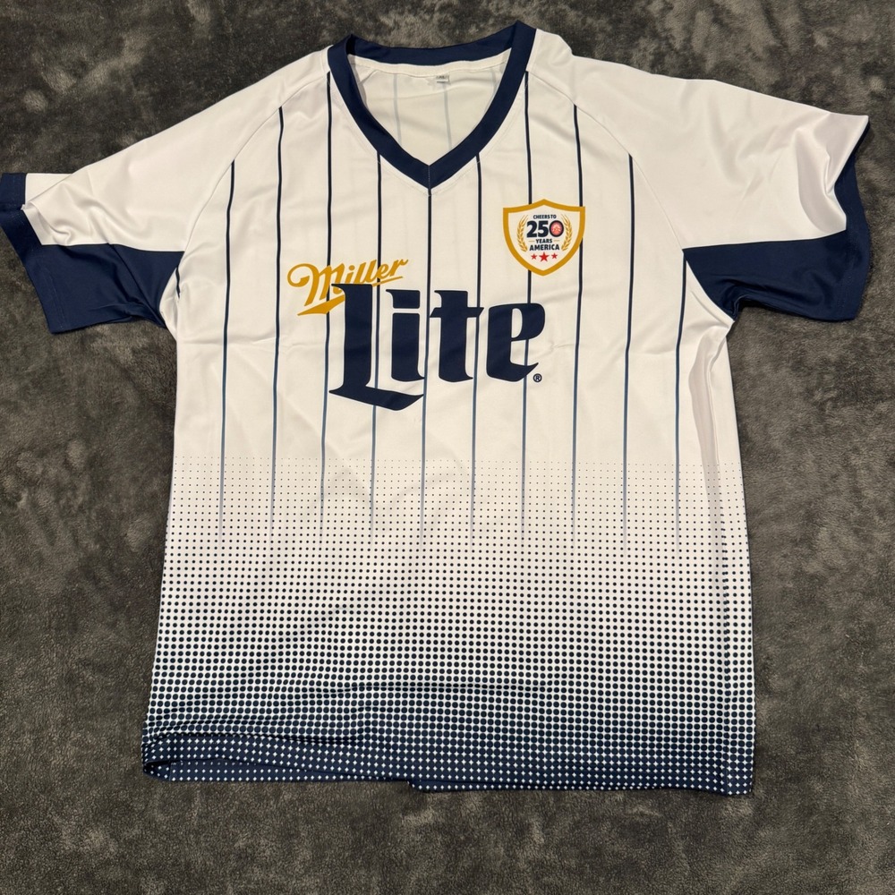 Miller Lite Soccer Jersey Mens XL White Navy Pinstripe America 250 Years Promo